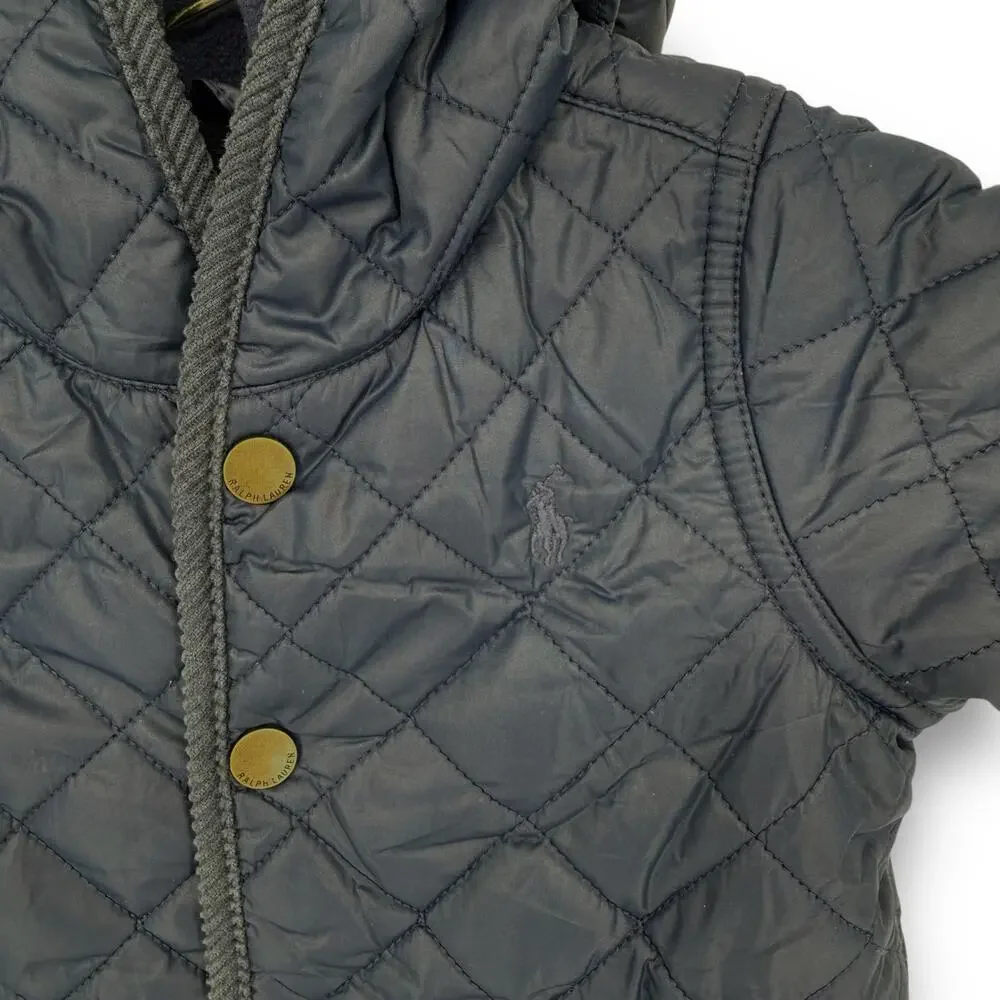 Ralph Lauren Hooded Barn Bunting Baby Quilted Snowsuit  Newport Navy Blue 3M